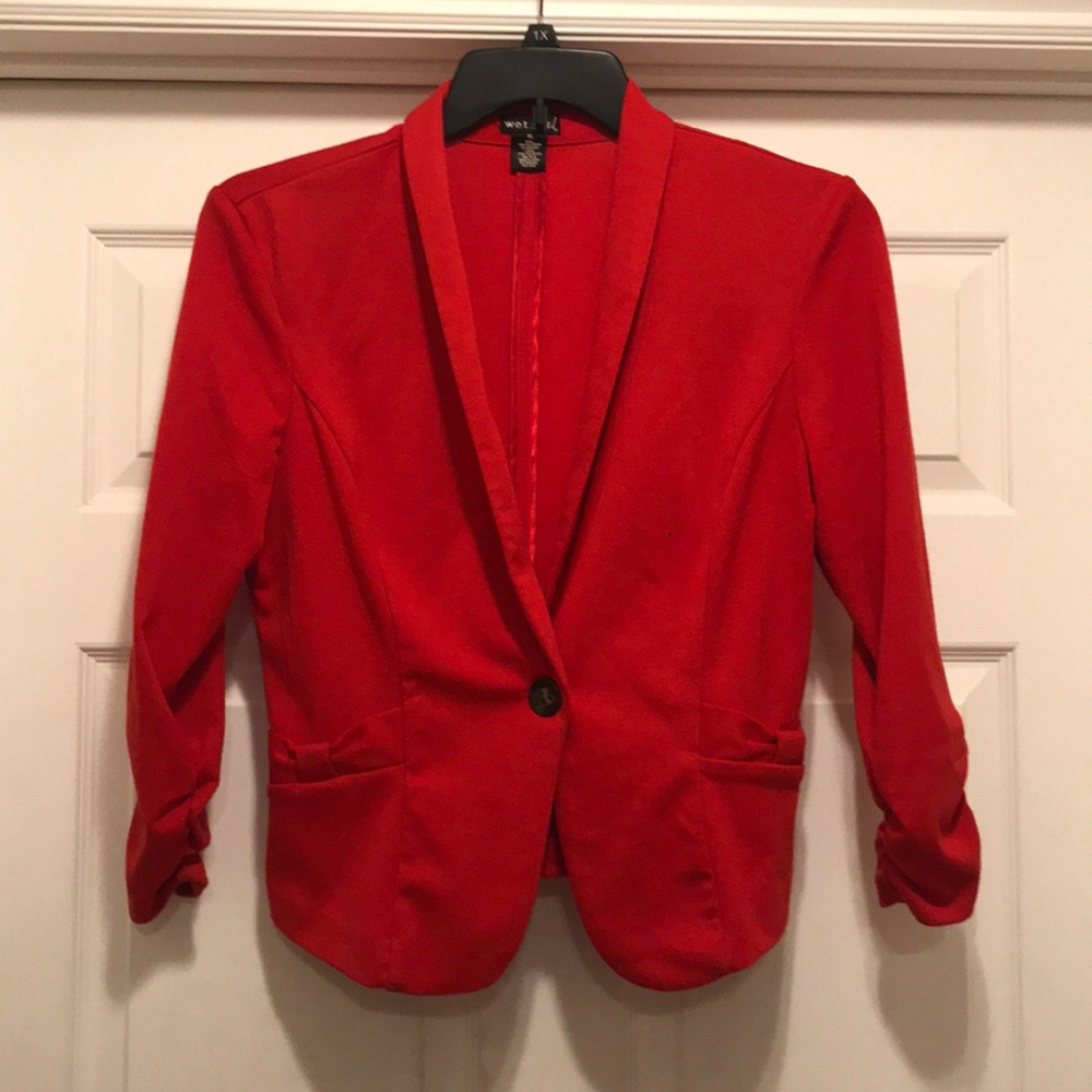 Red blazer with bow details